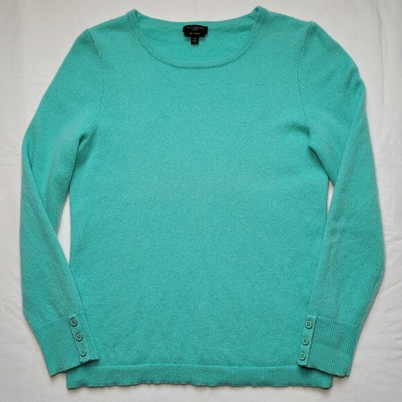 Talbots 100% Pure Cashmere Crewneck Sweater Teal Coastal Preppy Chic Petite M - Picture 1 of 9